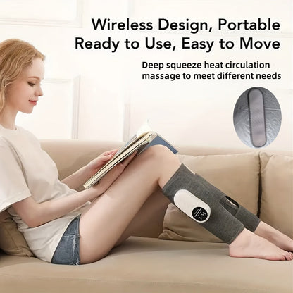 Masseur de jambes à compression d'air sans fil, 3 intensités, soulagement pour mollets, cuisses, pieds et genoux, appareil rechargeable et portable pour la maison, le bureau et les voyages, gris noir