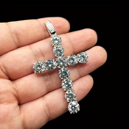 Collier avec pendentif croix pour homme en argent sterling 925 plaqué platine – Style luxe hip-hop hypoallergénique, cadeau idéal pour lui, pour banquets, fêtes  et occasions spéciales