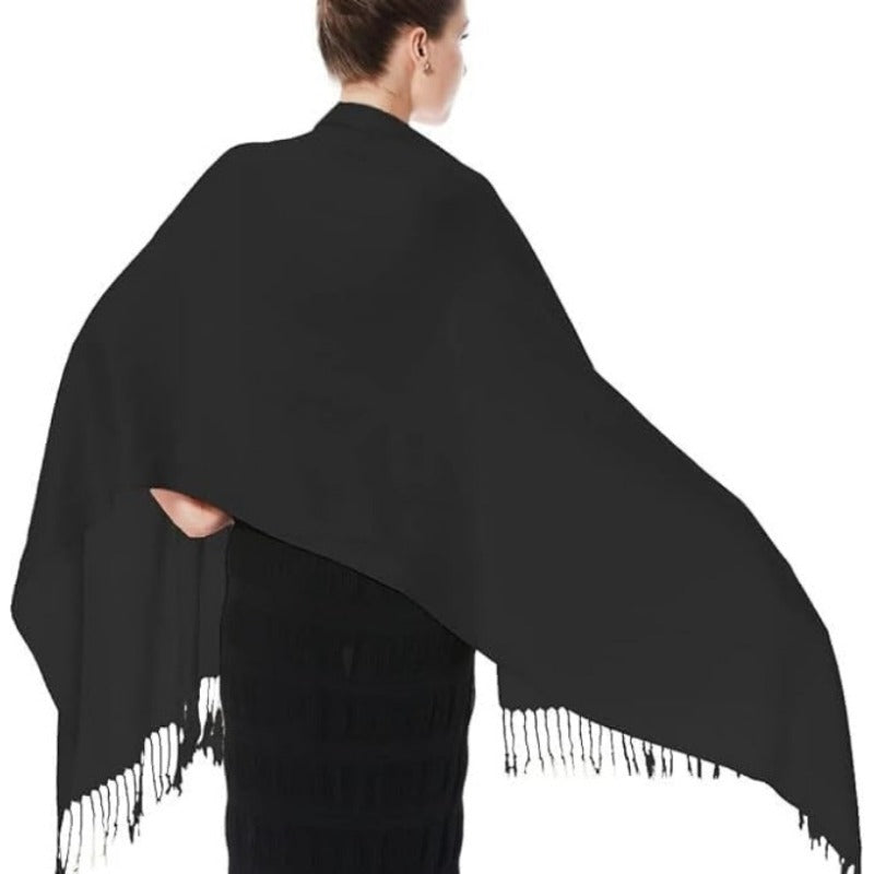 Châle pashmina doux et soyeux pour femme – Grande écharpe 70 x 200 cm avec extrémités à pompons, étole légère de couleur unie pour mariages, fêtes, hijab et usage quotidien, bleu marine et bleu sarcelle