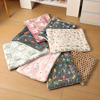 Holiday Pet Bed for Small Dogs & Cats - Soft Flannel Plush Christmas Halloween Reversible Double-Sided Mat with Paw Print, Machine Washable Crate Pad for Teacup Puppies, Kittens & Small Animals, Portable Travel Pet Sleeping Mat
