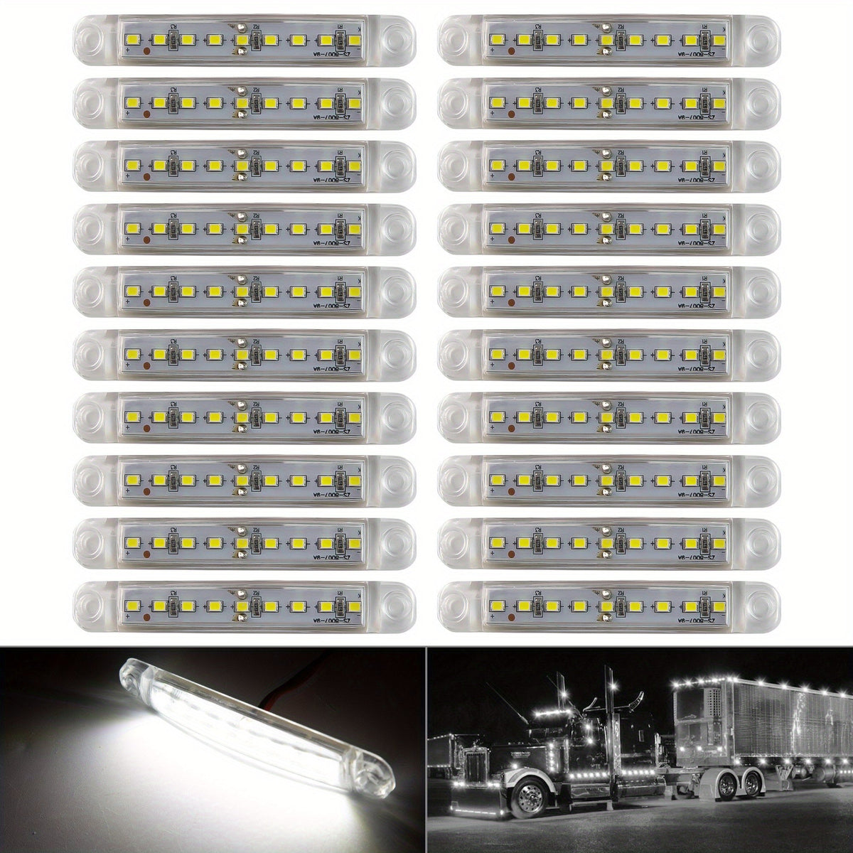 Lot de 20 feux de gabarit latéraux universels à 9 LED 12V pour camion, voiture, remorque, SUV – Blanc, rouge, ambre, bleu, vert – Kit de feux de gabarit latéraux LED lumineux