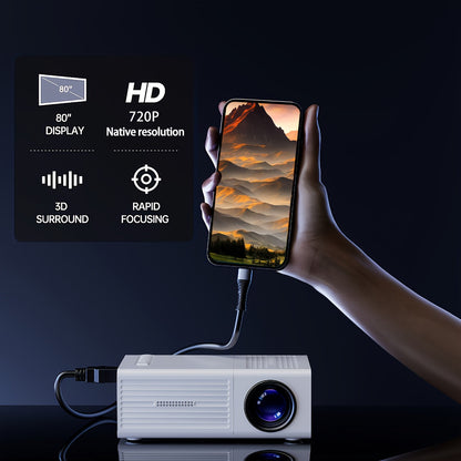 Mini projecteur résolution native 1280x720P avec projection d'écran mobile – Projecteur home cinéma portable pour bureau, camping en plein air, films, iPhone, Android, ordinateur portable
