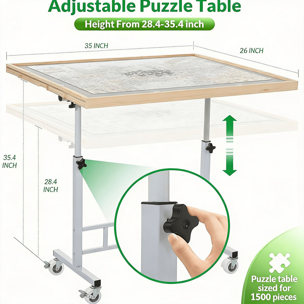 Table de puzzle réglable pour puzzles de 1500 pièces – Plateau de puzzle en bois massif inclinable et réglable en hauteur avec tiroir de rangement – Station de puzzle portable pour adultes – Cadeau idéal pour un anniversaire ou les fêtes