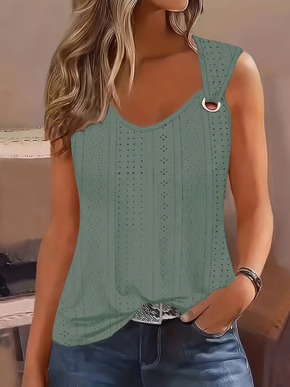 Women's V-Neck Hollow Out Sleeveless Tank Top Vest - Summer Casual Solid Color Cami Shirt Blouse S M L XL XXL White Black Pink