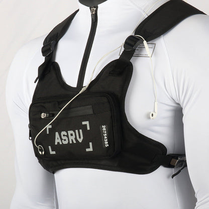 Sac de poitrine réfléchissant pour course à pied, gilet léger et réglable, sac bandoulière pour hommes et femmes – Sac de sport imperméable pour vélo, randonnée, ski avec trou pour écouteurs, noir et blanc