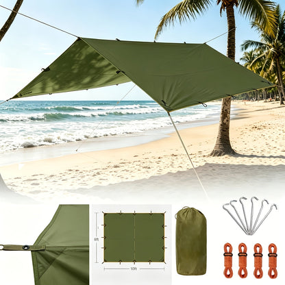 Toile de tente de camping avec protection UV et support en alliage – Abri pliable et portable pour 4 personnes pour randonnée, camping, jardin et survie en plein air | Auvent de camping toutes saisons