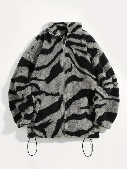 Ethnic Print Zip-Up Jacket Women's Microfleece Plush Zip-Up Jacket Tribal Pattern Fall Winter Coat with Zipper Closure High Elasticity Fleece Outerwear