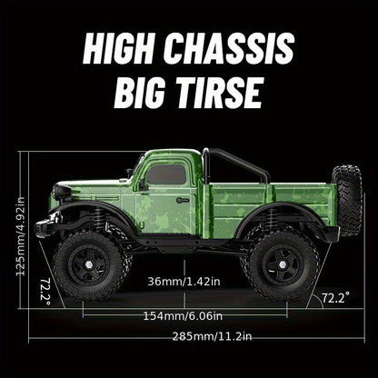 High-Torque RC Pickup Truck Crawler - Carbon Brushed Motor, Ultra-Low Center Chassis, Lightweight Vacuum Shell & Wide-Traction Axle | All-Terrain Rock Climbing RC Car for Adults & Kids | Off-Road Hobby Gift