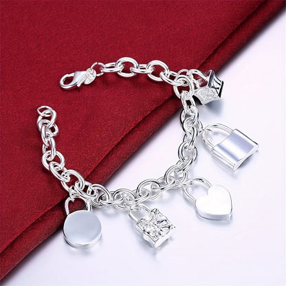 Bracelet avec pendentif en argent sterling 925 style coréen pour femme – Design tendance à maillons, hypoallergénique, 20 cm / 7,87 po, élégant au quotidien et cadeau idéal pour toutes les occasions