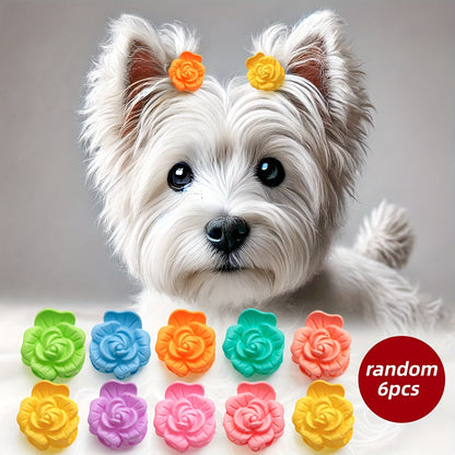 Lot de 6 pinces à cheveux pour chien fleur de pivoine – Accessoires de toilettage mignons, nœuds pour petits chiens, Yorkshire Terrier, Bichon, Teddy, Maltais et Westie, couleurs aléatoires