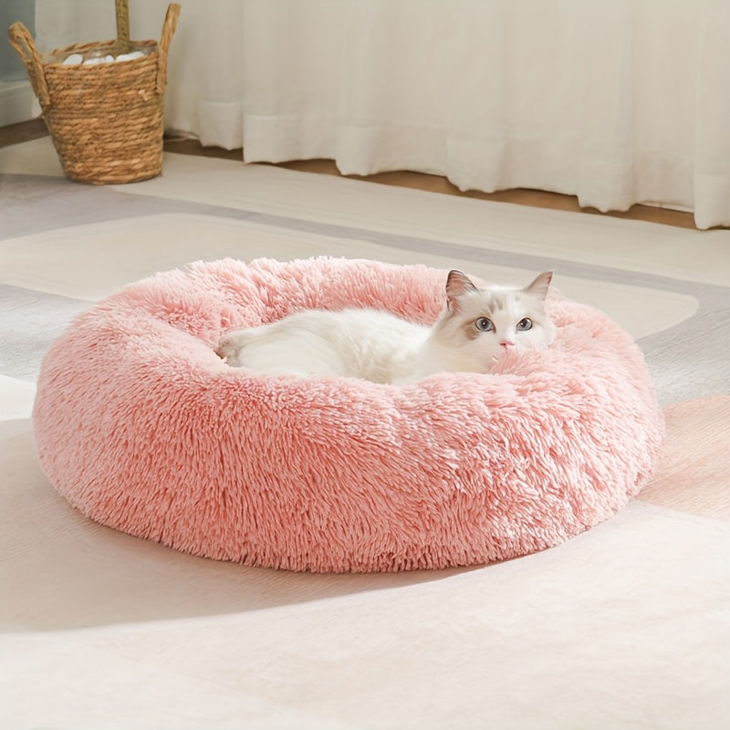 Grand panier rond pour chat toutes saisons - Nid circulaire doux et confortable pour chats et petits chiens, tapis de couchage universel avec coussin en peluche pour animaux d'intérieur