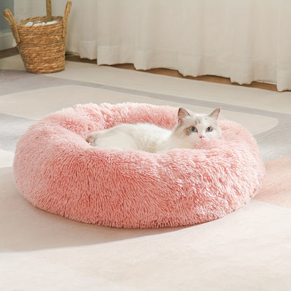 Grand panier rond pour chat toutes saisons - Nid circulaire doux et confortable pour chats et petits chiens, tapis de couchage universel avec coussin en peluche pour animaux d'intérieur