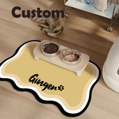 Personalized Pet Feeding Mat - Custom Name Quick-Dry Absorbent Dog & Cat Food Mat, Anti-Splash Paw Print Design Easy-Clean Food Tray Mat, Customizable Pet Gift for Dog Cat Owners