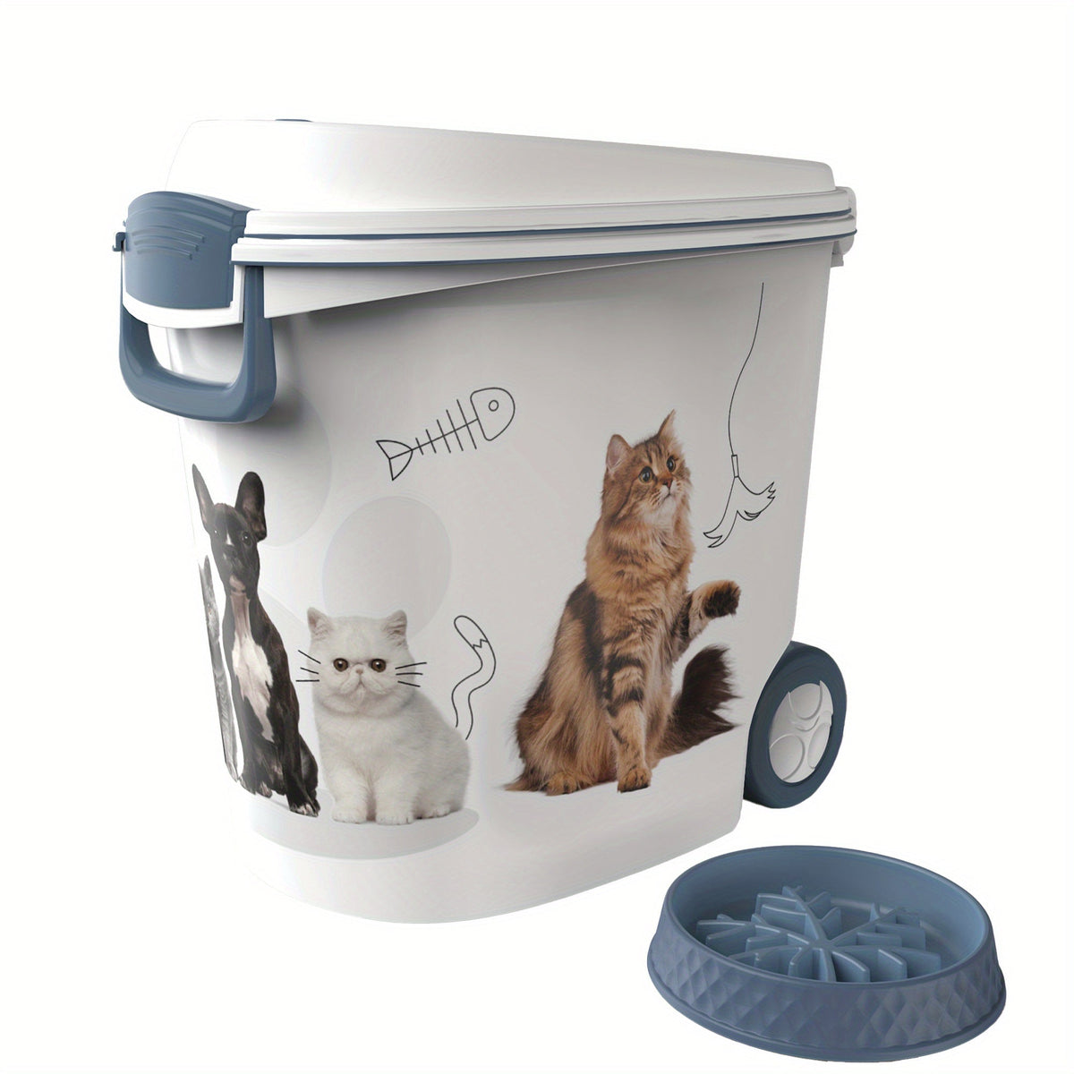 Grand ensemble de 3 récipients de stockage pour nourriture pour animaux avec gamelle anti-glouton et cuillère doseuse – Bac de conservation hermétique, anti-humidité et anti-insectes pour croquettes pour chiens et chats, favorise la digestion