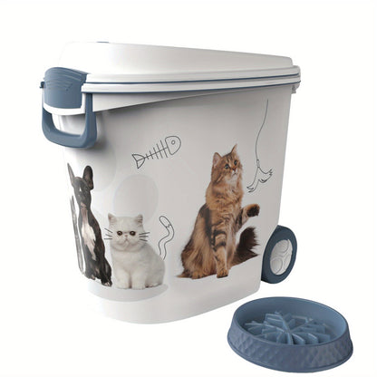 Grand ensemble de 3 récipients de stockage pour nourriture pour animaux avec gamelle anti-glouton et cuillère doseuse – Bac de conservation hermétique, anti-humidité et anti-insectes pour croquettes pour chiens et chats, favorise la digestion