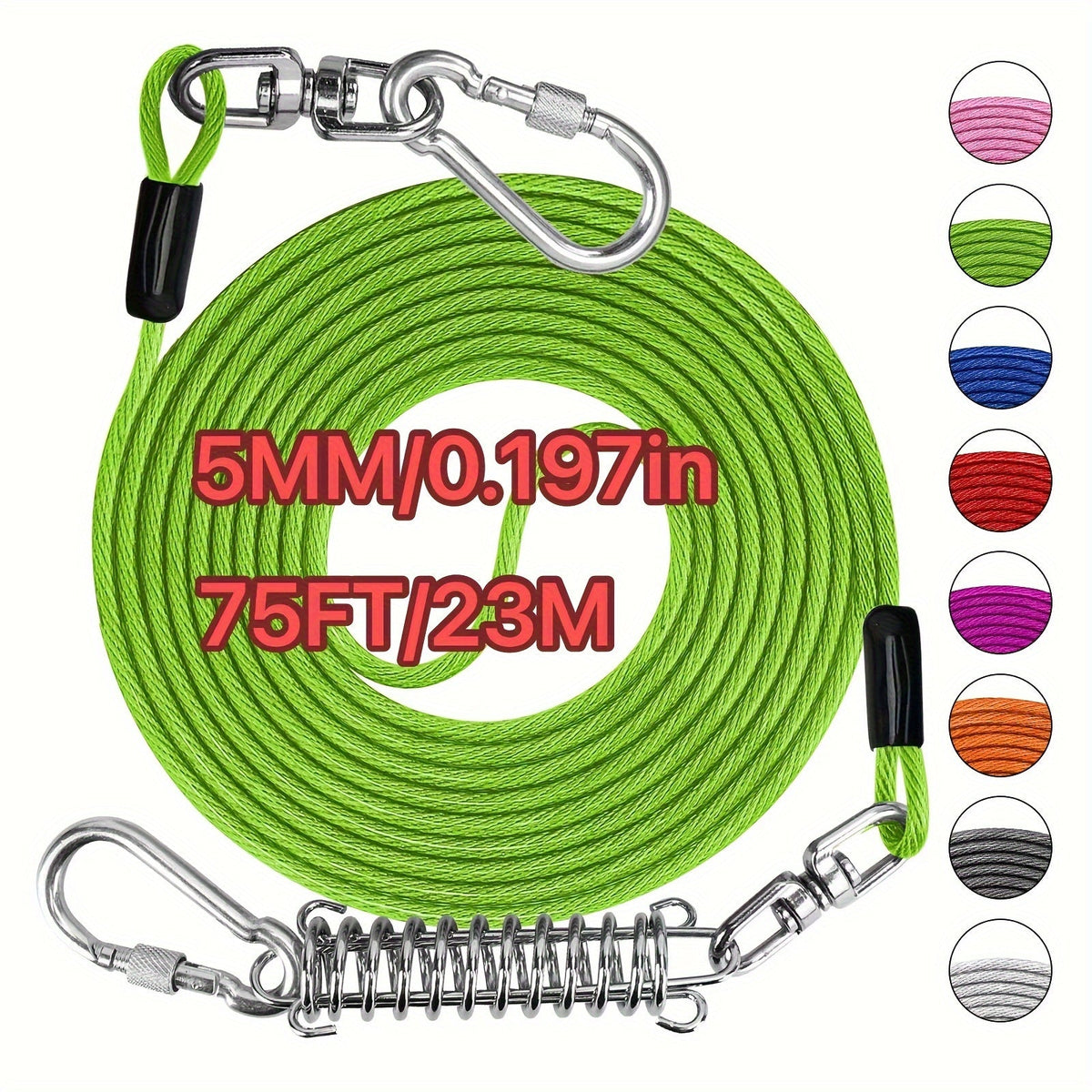 Laisse pour chien ultra-résistante de 1,8, 3, 4,5, 9, 15, 23 ou 30 mètres, câble d'attache d'entraînement pour grands chiens jusqu'à 225 kg, corde de course durable et résistante aux morsures pour le jardin