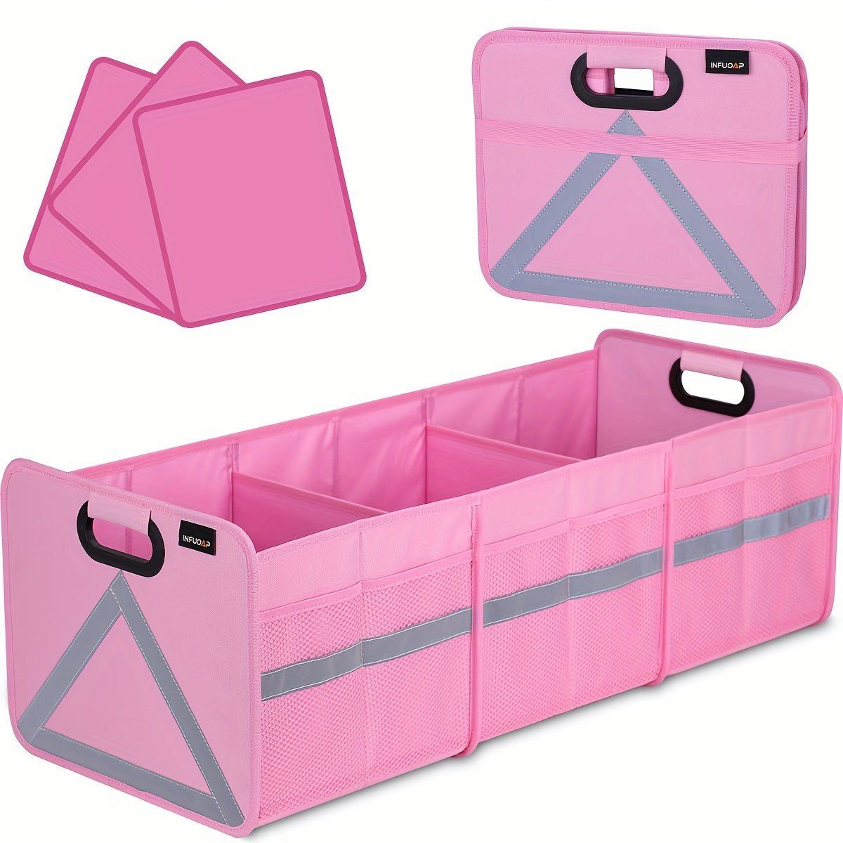 Organisateur de coffre de voiture robuste et pliable avec rangement multi-poches et bande réfléchissante – Gain de place rétractable pour voiture, SUV et monospace – Fermeture éclair sécurisée – Velora