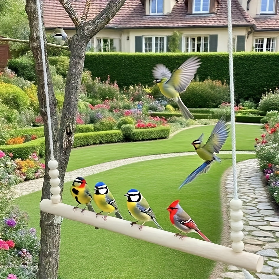 Jouet balançoire en bois pour poules, perchoir pour oiseaux naturel fait main, sans nœuds, avec perles sur corde élastique pour poules, canards, perroquets, accessoires de poulailler, grand et durable