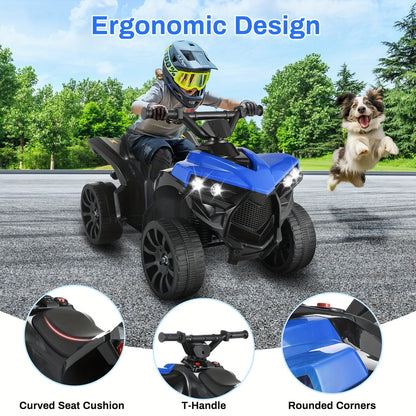 Quad électrique pour enfants avec phares, accélérateur à pédale, pneus tout-terrain antidérapants, capacité de 25 kg, vitesse de 3 km/h, jouet à enfourcher pour garçons et filles de 3 à 6 ans, cadeau d'anniversaire et de Noël, bleu, noir, rose, rouge