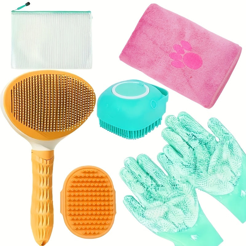 Kit de toilettage pour chien 6 pièces – Brosse, gants de lavage en silicone, serviette en microfibre et outil de mue, sans électricité, kit de soins essentiels pour un pelage brillant, cadeau pour propriétaires de chiens