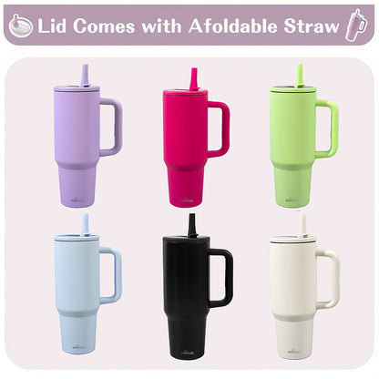Gobelet isotherme en acier inoxydable avec couvercle et paille pliable, tasse de voyage à double paroi sous vide, garde au chaud 12 h et au froid 24 h, 6 couleurs pour la maison, le bureau, la voiture et les voyages – Cadeau d'anniversaire ou de Noël