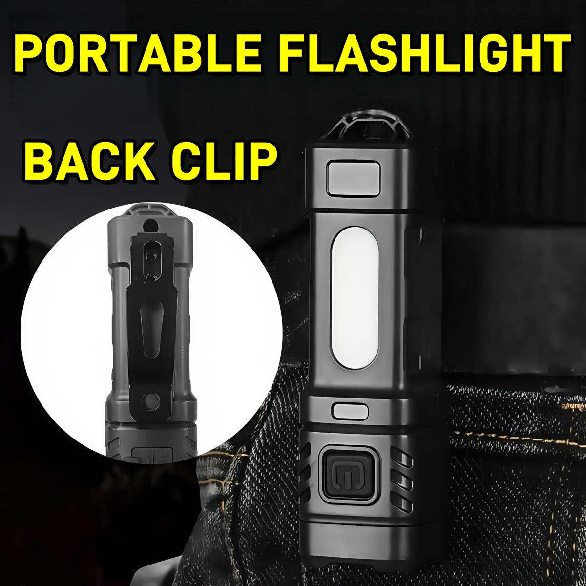 Mini lampe de poche LED rechargeable, lot de 3 ou 6, 2000 lumens, COB, 4 modes, charge USB-C, lampe de poche compacte avec clip arrière et batterie intégrée pour le camping, la randonnée, la chasse et les urgences