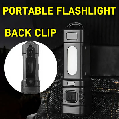Mini lampe de poche LED rechargeable, lot de 3 ou 6, 2000 lumens, COB, 4 modes, charge USB-C, lampe de poche compacte avec clip arrière et batterie intégrée pour le camping, la randonnée, la chasse et les urgences