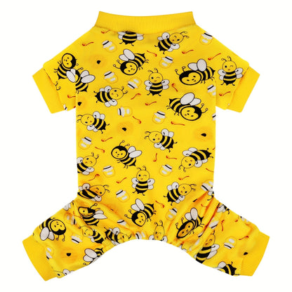 Bee Dog Pajamas Onesie with Feet – Soft Stretchy Pet PJs for Small Dogs & Cats, Funny Chihuahua Yorkie Doggie Jammies Outfit for Spring Summer Winter, Cozy Full-Body Pet Clothes