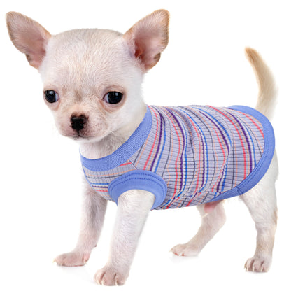 Débardeur doux à rayures côtelées pour petits chiens - T-shirt léger et respirant pour chiens de races XS à XXL, vêtement mignon disponible en 11 couleurs pour le quotidien (Chihuahua, Yorkshire, Poméranien)