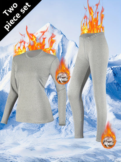 Women's Thermal Underwear Set 2 Piece Fleece Lined Leggings & Top, Compression Base Layer for Winter Sports Skiing Yoga Cycling, Warm Activewear Loungewear Sleepwear for Cold Weather