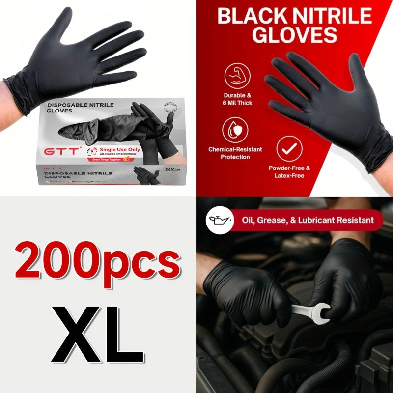 Gants jetables en nitrile noir, boîte de 200 – Épaisseur 6 mil, sans latex, sans poudre, résistants aux produits chimiques, forme flexible et ajustée, S/M/L/XL pour la mécanique, l'entretien, le nettoyage, la restauration et l'usage médical