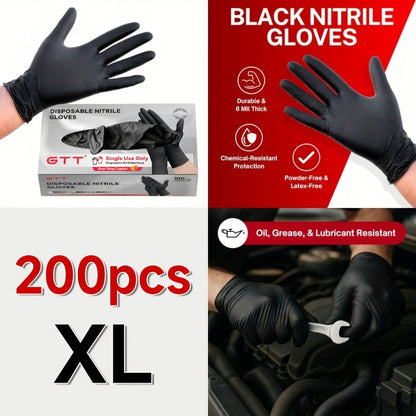 Gants jetables en nitrile noir, boîte de 200 – Épaisseur 6 mil, sans latex, sans poudre, résistants aux produits chimiques, forme flexible et ajustée, S/M/L/XL pour la mécanique, l'entretien, le nettoyage, la restauration et l'usage médical
