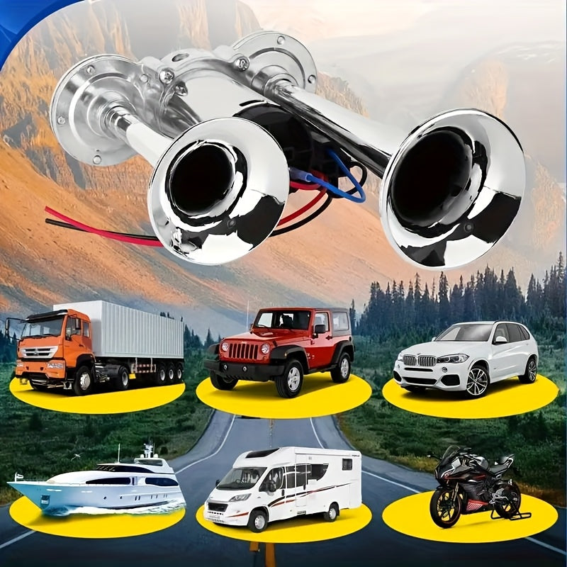 Kit de klaxon à air double 120 dB 12 V avec compresseur d'air – Klaxon de train/camion ultra puissant pour SUV, moto, pick-up, voiture et bateau – Klaxon électrique biton universel – Velora