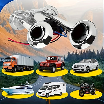 Kit de klaxon à air double 120 dB 12 V avec compresseur d'air – Klaxon de train/camion ultra puissant pour SUV, moto, pick-up, voiture et bateau – Klaxon électrique biton universel – Velora