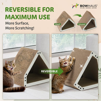 Griffoir et transat pour chat en forme de grande maison – Griffoir réversible en carton à 5 couches, 40,6 x 35,6 x 30,5 cm, protège les meubles, pour chats d'intérieur de toutes tailles, marron/blanc