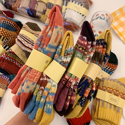 Lot de 5 paires de chaussettes d'hiver épaisses pour femmes, chaussettes en maille polyester 200 g/m² chaudes et douces à motif écossais vif pour la randonnée, le ski et le temps froid – Cadeau d'automne/hiver pour les fêtes