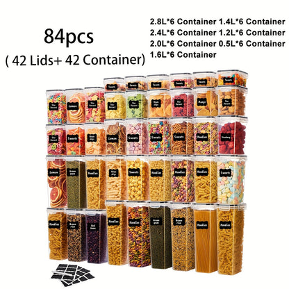 Boîtes de conservation hermétiques avec couvercles, sans BPA – Récipients de rangement de garde-manger en plastique avec fermeture à clapet pour riz, céréales, pâtes, farine et sucre, empilables, ensembles de 6 à 84 pièces
