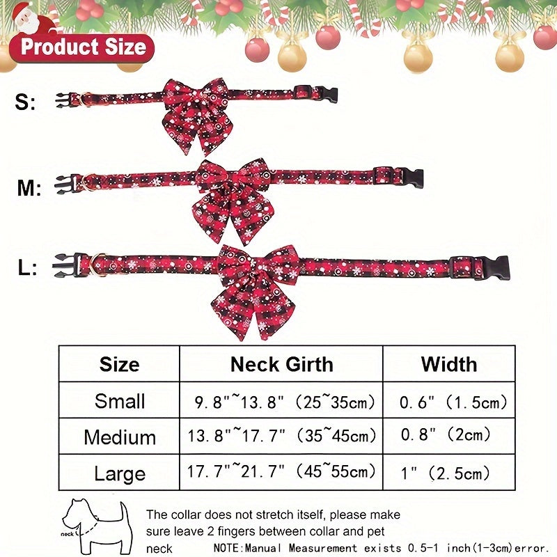 Collier de Noël pour chien avec nœud papillon amovible – Collier festif pour petit, moyen et grand chien, motif écossais classique rouge et vert, cadeau de fêtes pour animal de compagnie