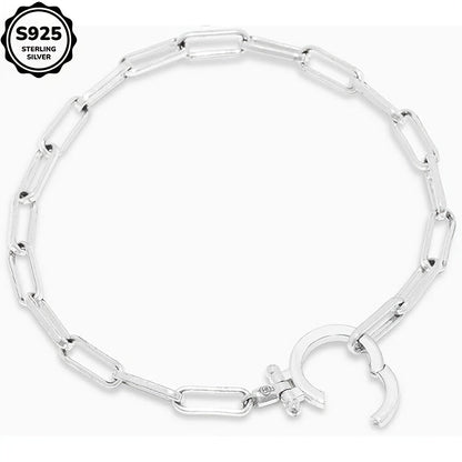 Bracelet maillons Parker en argent sterling 925 pour femme - Chaîne trombone avec boucle iconique, bracelet bohème élégant et luxueux, cadeau pour femme, maman, amie - Saint-Valentin, Noël, anniversaire