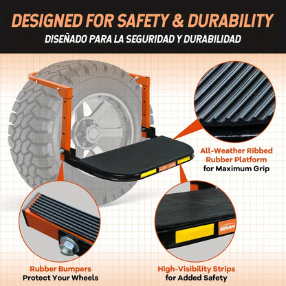 Marchepied de pneu pliable antidérapant pour camion, SUV et remorque – Hauteur réglable, capacité de charge de 300/500/650 lb, convient aux pneus jusqu'à 13,5 po de largeur, marchepied de pneu portable