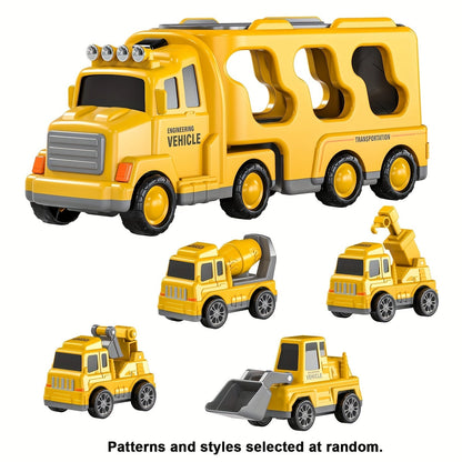 Ensemble de 5 véhicules de chantier pour enfants de 2 ans et plus - Camions de construction à friction avec véhicule de transport, cadeau d'anniversaire ou de Noël pour tout-petits, couleurs des accessoires aléatoires