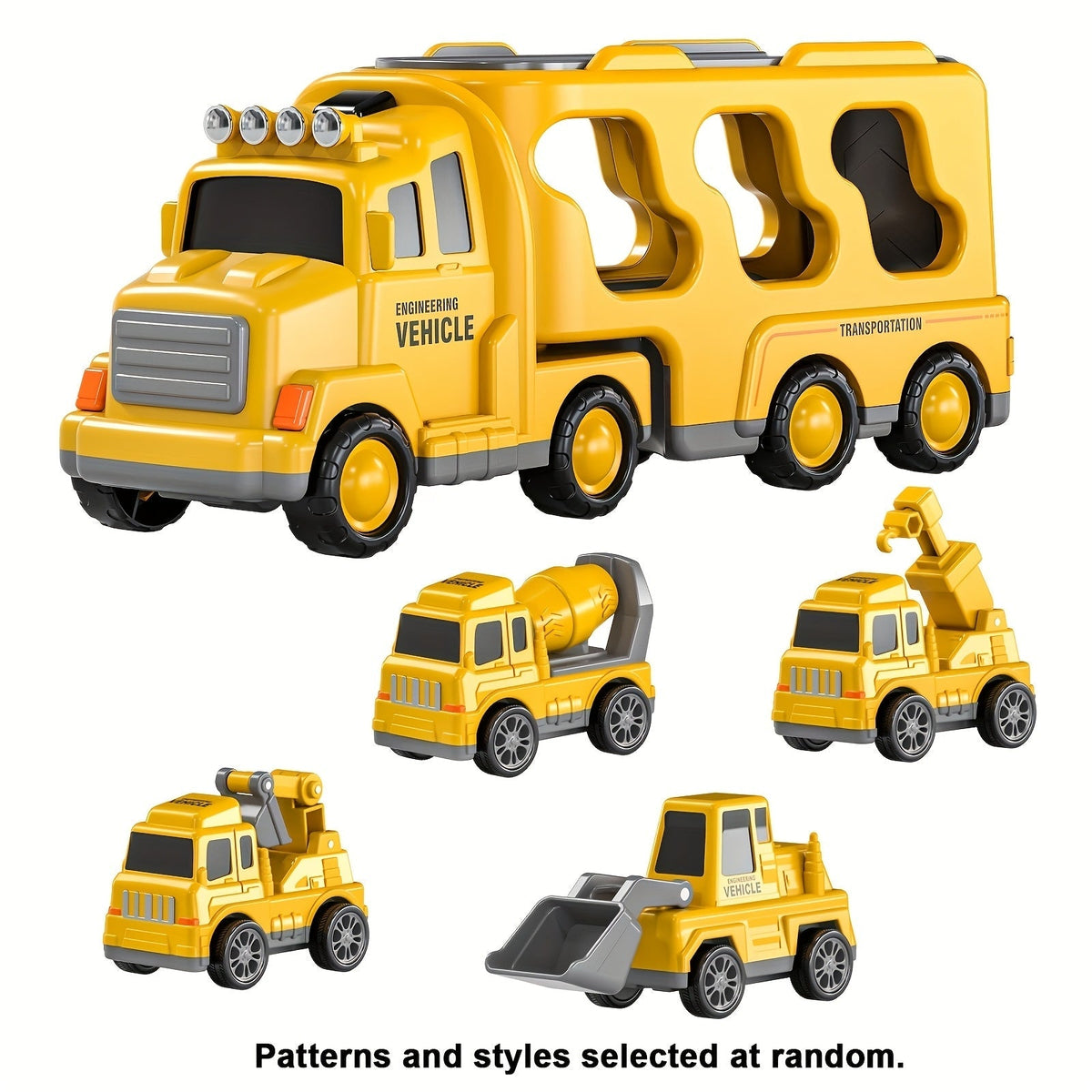 Ensemble de 5 véhicules de chantier pour enfants de 2 ans et plus - Camions de construction à friction incluant camion-benne, pelleteuse et plus, jouet de transport durable pour tout-petits, cadeau d'anniversaire et de fêtes, jaune