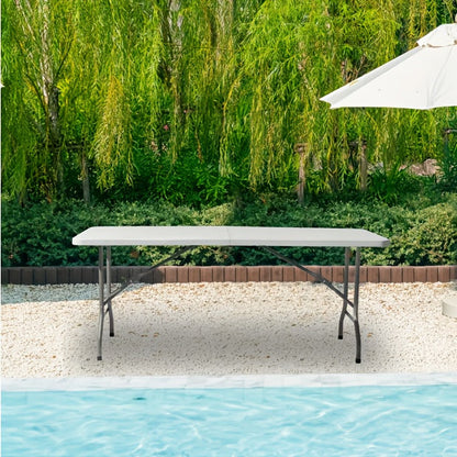 Table pliante de 1,2 m ou 1,8 m, table de camping extérieure robuste et portable avec pieds verrouillables, table pliable en plastique légère pour pique-nique, fête, camping-car, repas, événements – Blanc