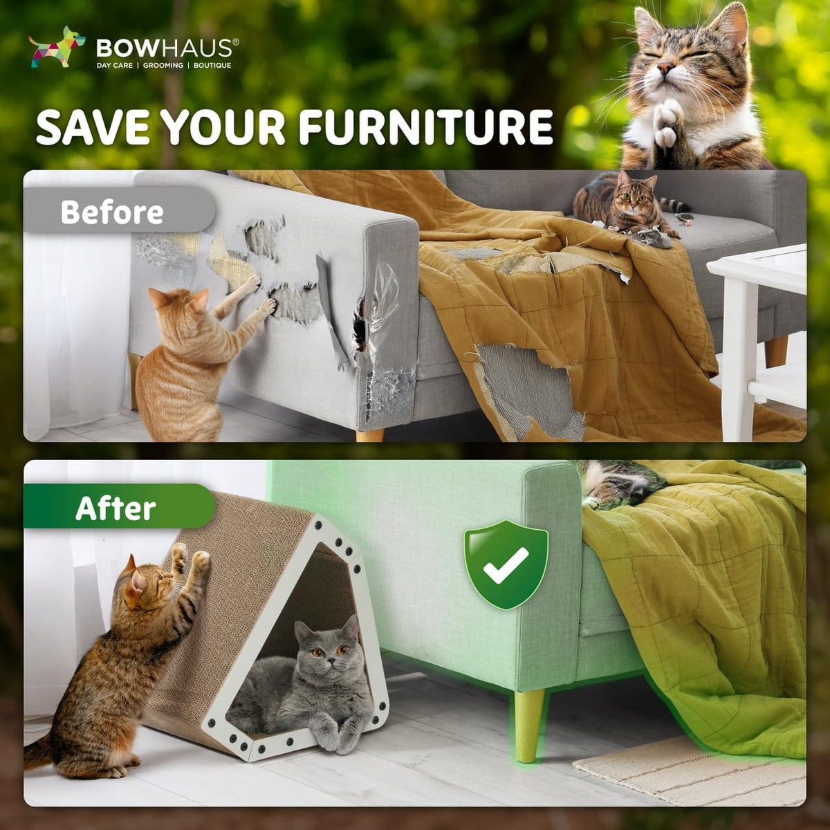Griffoir et transat pour chat en forme de grande maison – Griffoir réversible en carton à 5 couches, 40,6 x 35,6 x 30,5 cm, protège les meubles, pour chats d'intérieur de toutes tailles, marron/blanc