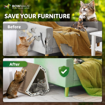 Griffoir et transat pour chat en forme de grande maison – Griffoir réversible en carton à 5 couches, 40,6 x 35,6 x 30,5 cm, protège les meubles, pour chats d'intérieur de toutes tailles, marron/blanc