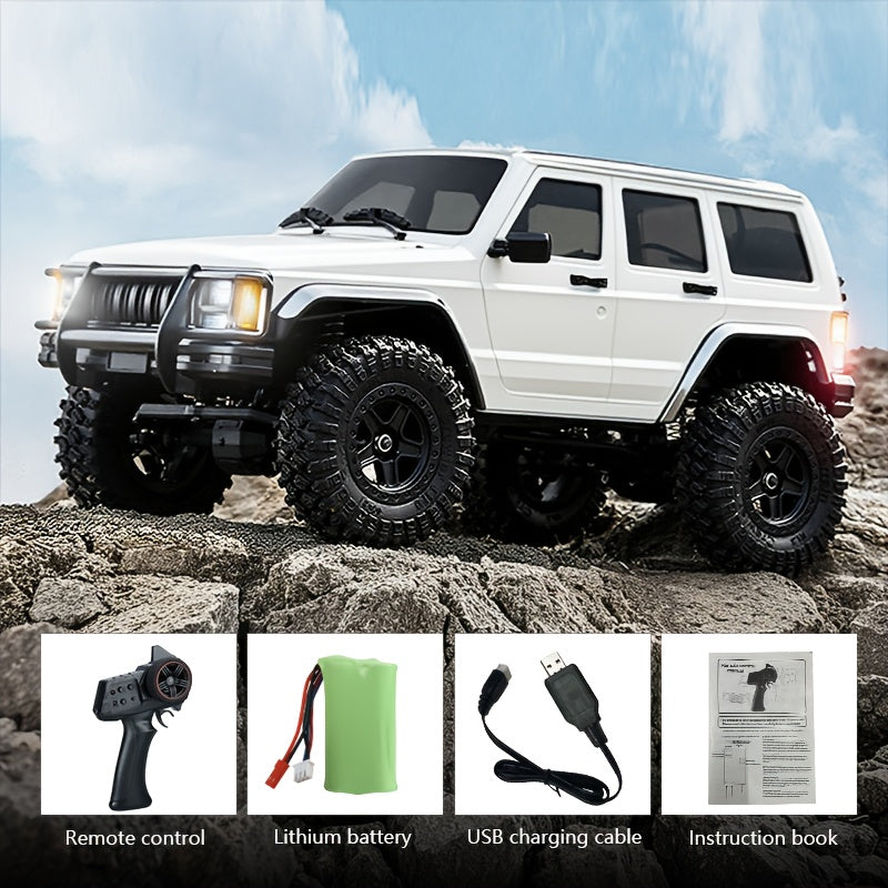 Voiture télécommandée 4x4 tout-terrain RC Rock Crawler échelle 1:18 – Essieux diamant à couple élevé, lumières LED, châssis robuste – SUV RC tout-terrain extrême pour adultes et enfants – Blanc, gris, bleu, vert