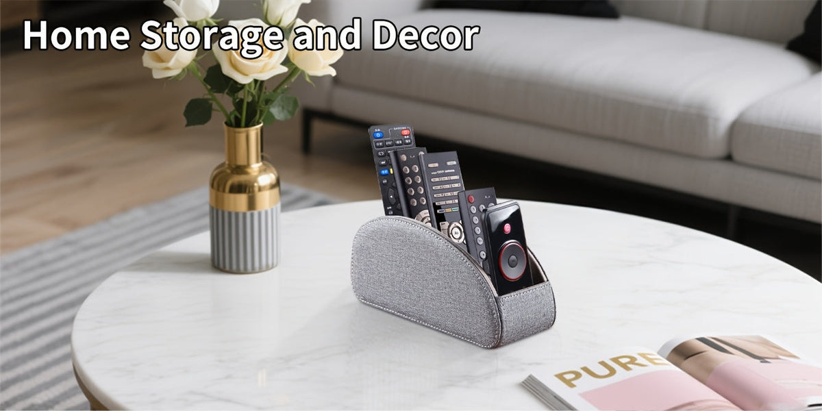 Support de télécommande à 5 compartiments, organisateur de bureau en similicuir pour salon, permet de ranger télécommandes TV, stylos, lunettes, pinceaux de maquillage, fournitures de bureau, boîte de rangement décorative pour la maison