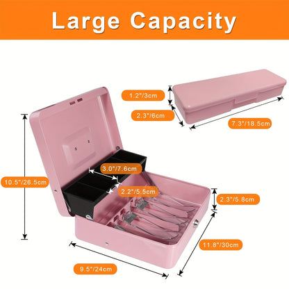 Grande caisse verrouillable avec plateau à monnaie – Coffre de sécurité en métal avec 6 accessoires pour caisse enregistreuse, maison, bureau et entreprise, 6 couleurs, options de verrouillage à clé et à combinaison