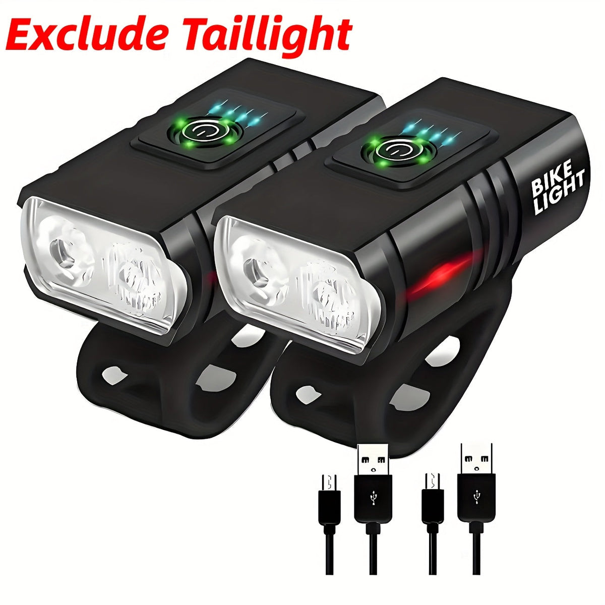 Ensemble de lumières de vélo LED rechargeables USB-C 1500 lumens – Feux avant et arrière pour vélo, 6+4 modes, étanches, indicateur de charge, charge rapide, éclairage de sécurité nocturne pour vélo de route et VTT