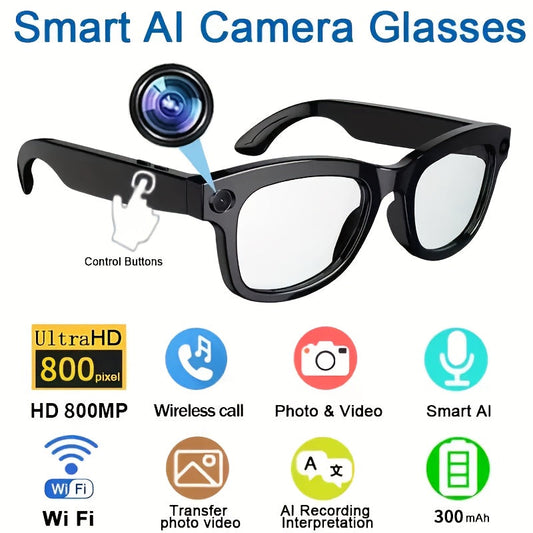Smart Camera Glasses 8MP Ultra-Wide 1080P HD – AI Voice Control, Bluetooth 5.4, WiFi, Blue Light Blocking, 4H Playtime, Immersive Audio, Wearable Tech Glasses for Video, Music & Hands-Free Use